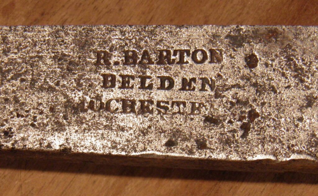 3 Line Straight Script D. R. Barton Belden Rochester 1/2" Socket Mortising Chisel 14 1/2" Hammered Socket >1844
