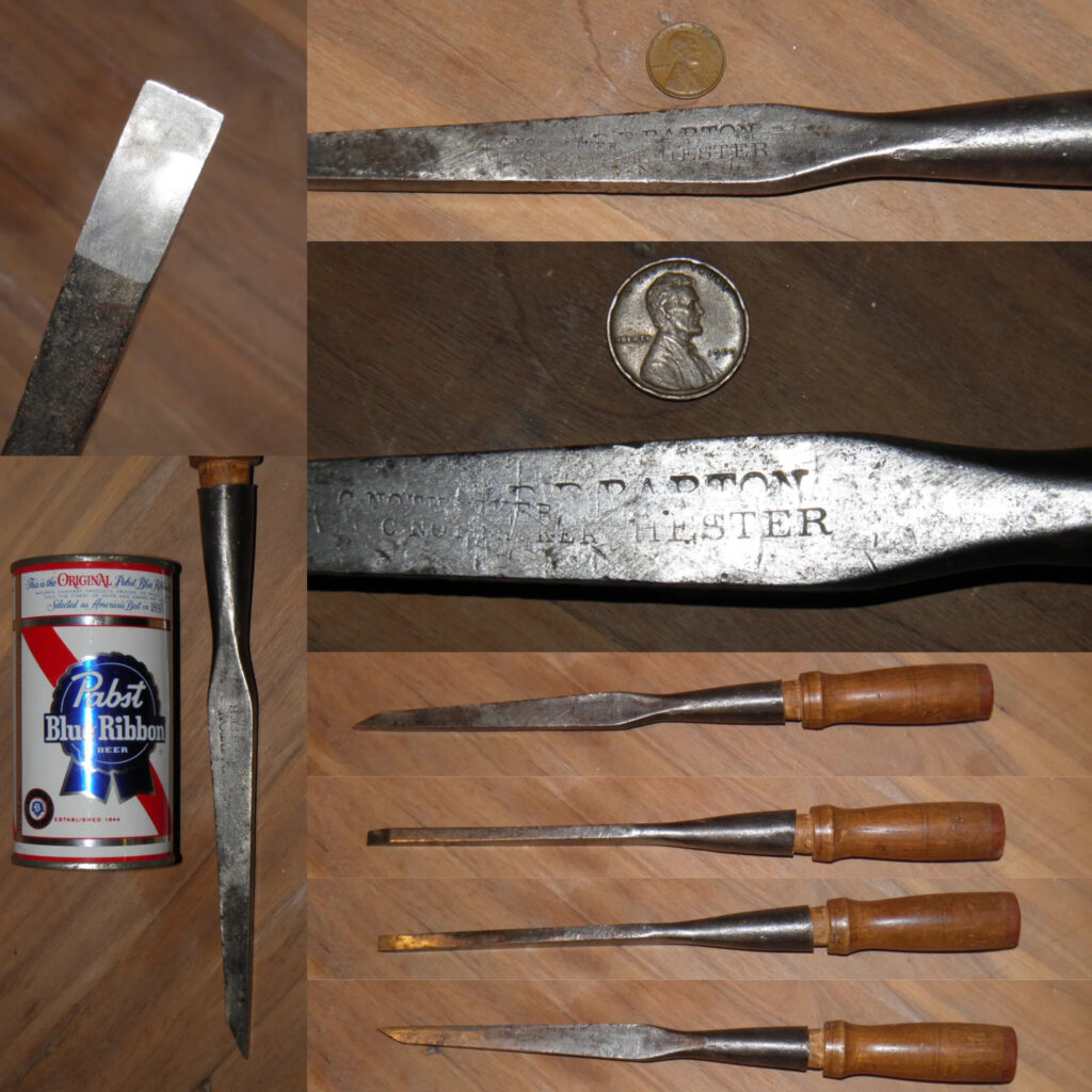 Two Script Lines D. R. BARTON ROCHESTER 1/16" Mortising Chisel Overall Length 6" Blade 81/2" Long